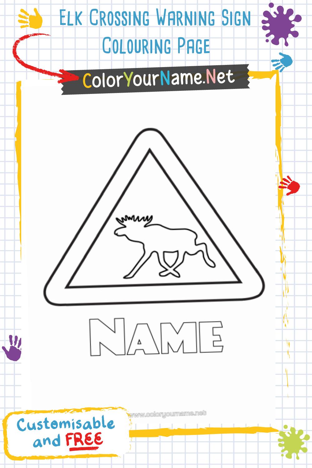Elk Crossing Warning Sign Colouring Page