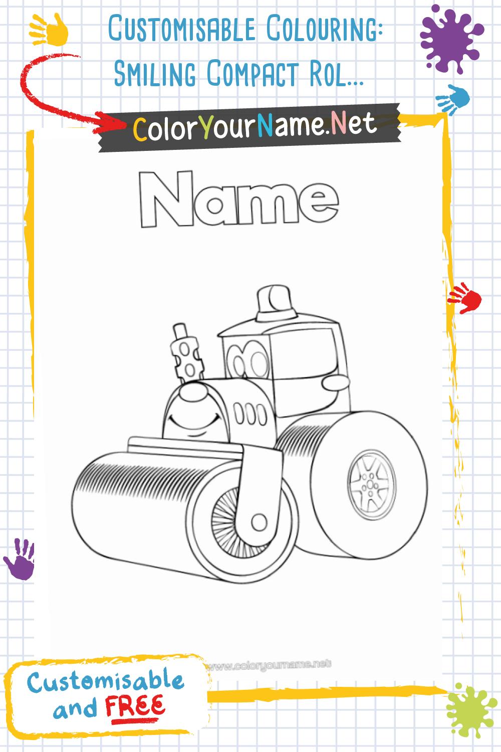 Customisable Colouring: Smiling Compact Roller Compactor
