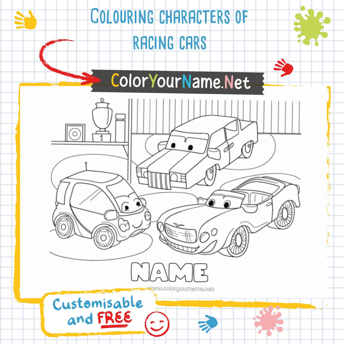 Colouring characters of racing cars