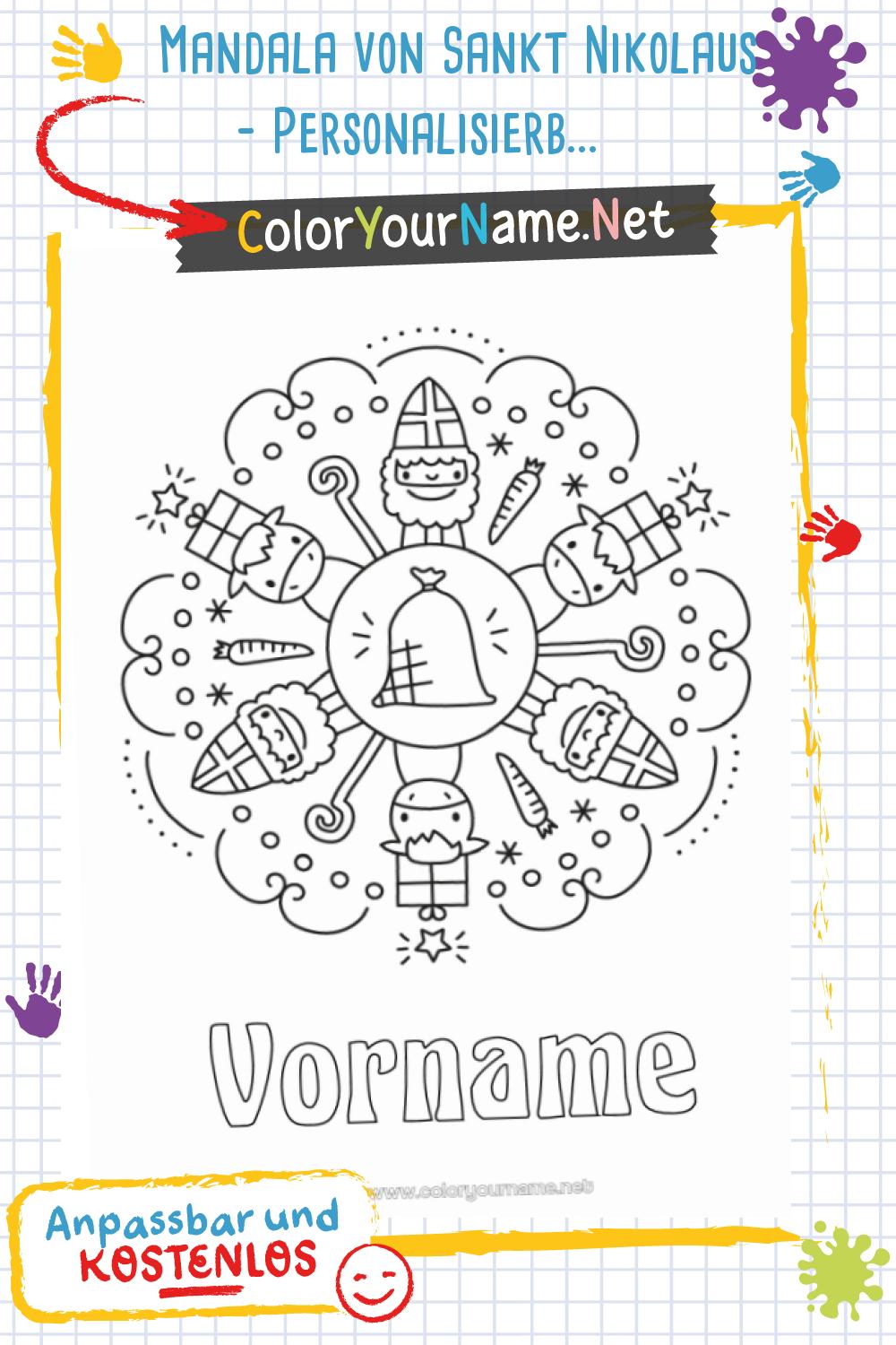  Mandala von Sankt Nikolaus - Personalisierbare Ausmalseite Motiv 