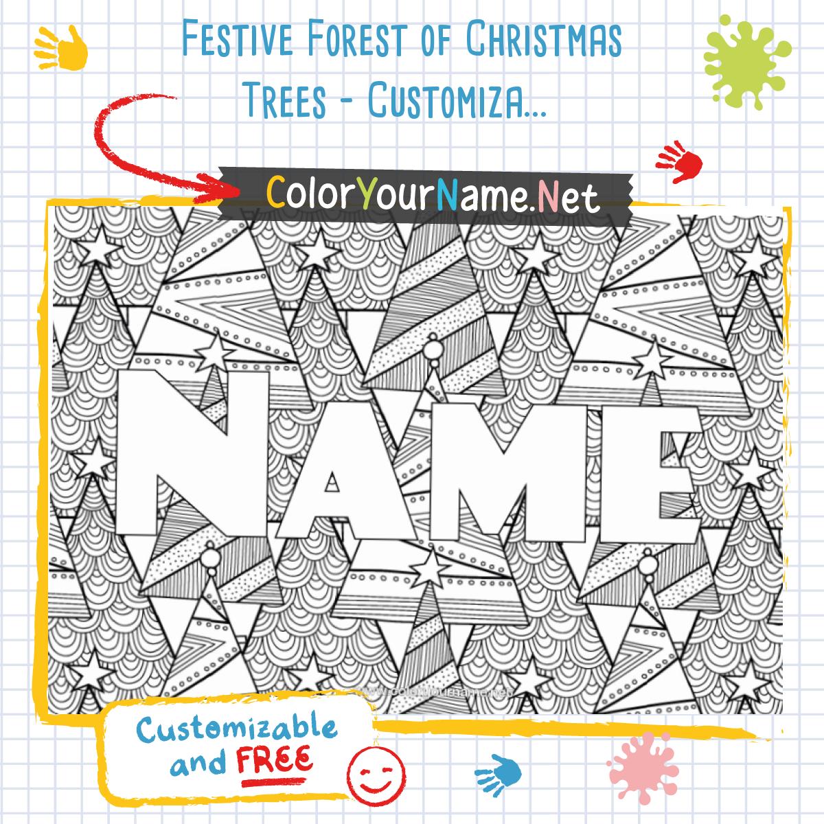 Festive Forest of Christmas Trees - Customizable Coloring Page