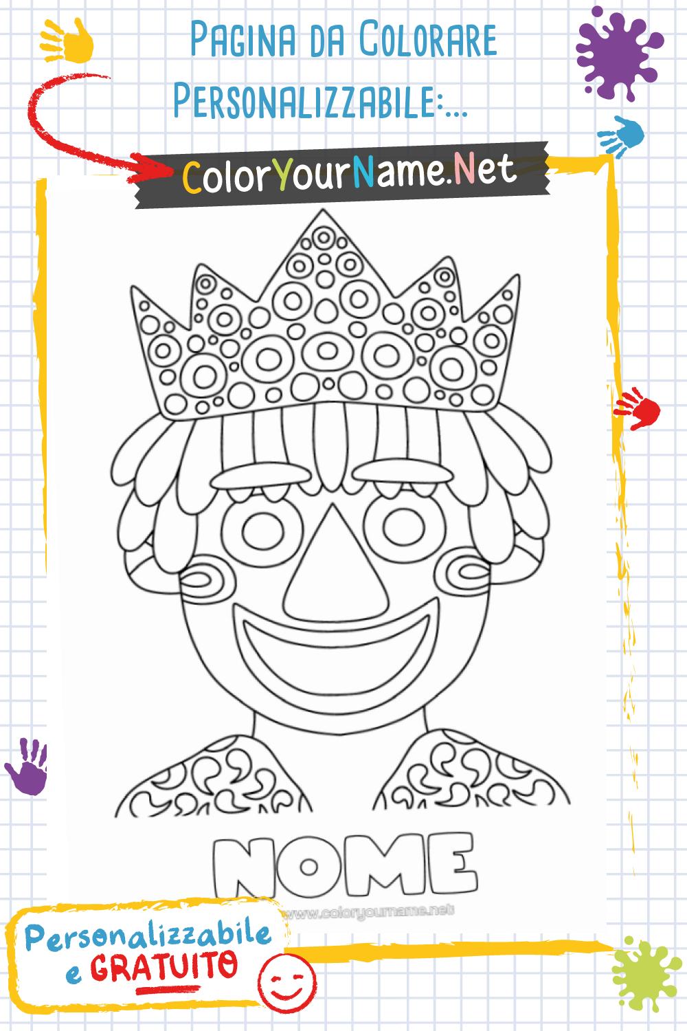 Pagina da Colorare Personalizzabile: Re Festivo con una Corona Gioiosa