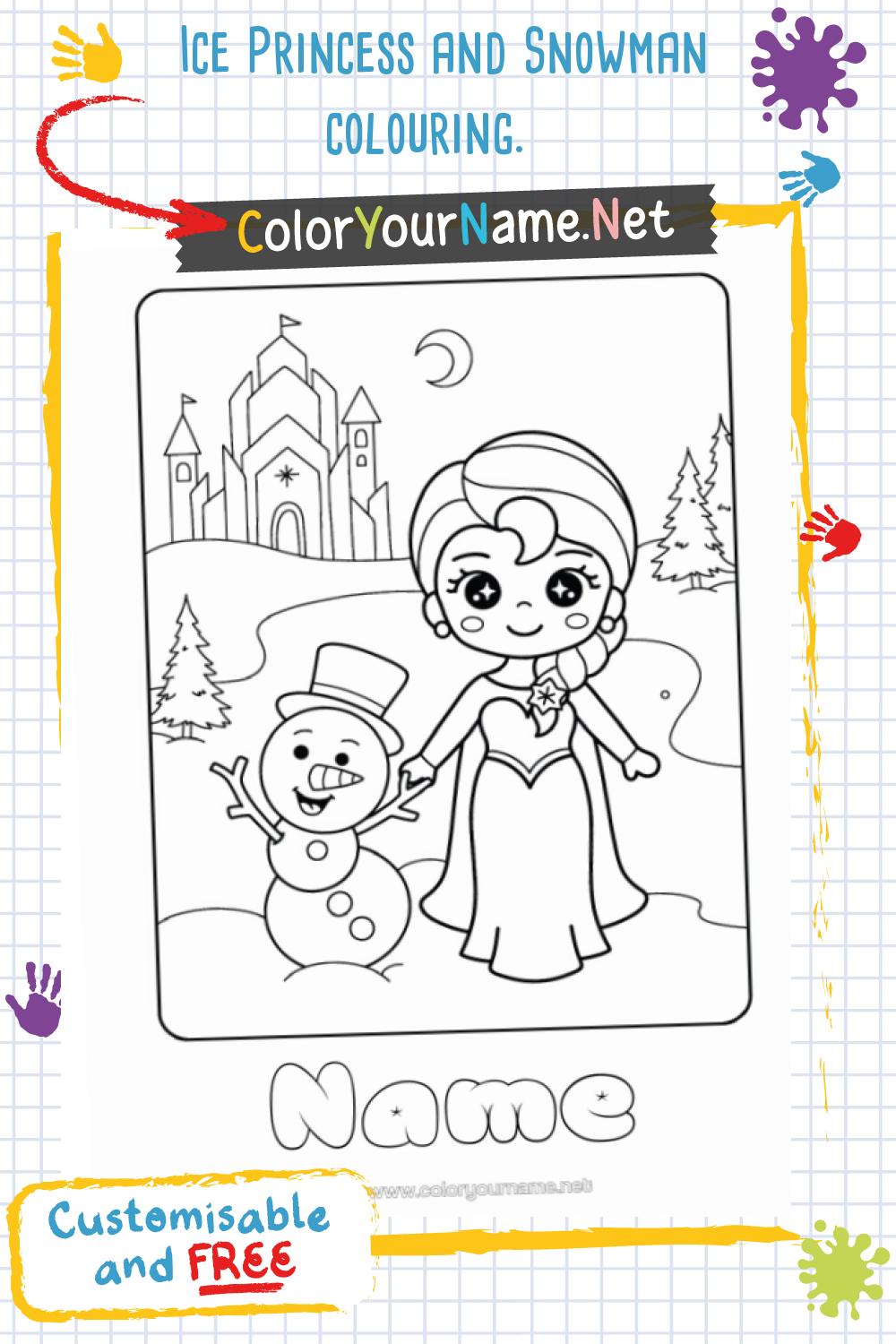 Ice Princess and Snowman colouring.