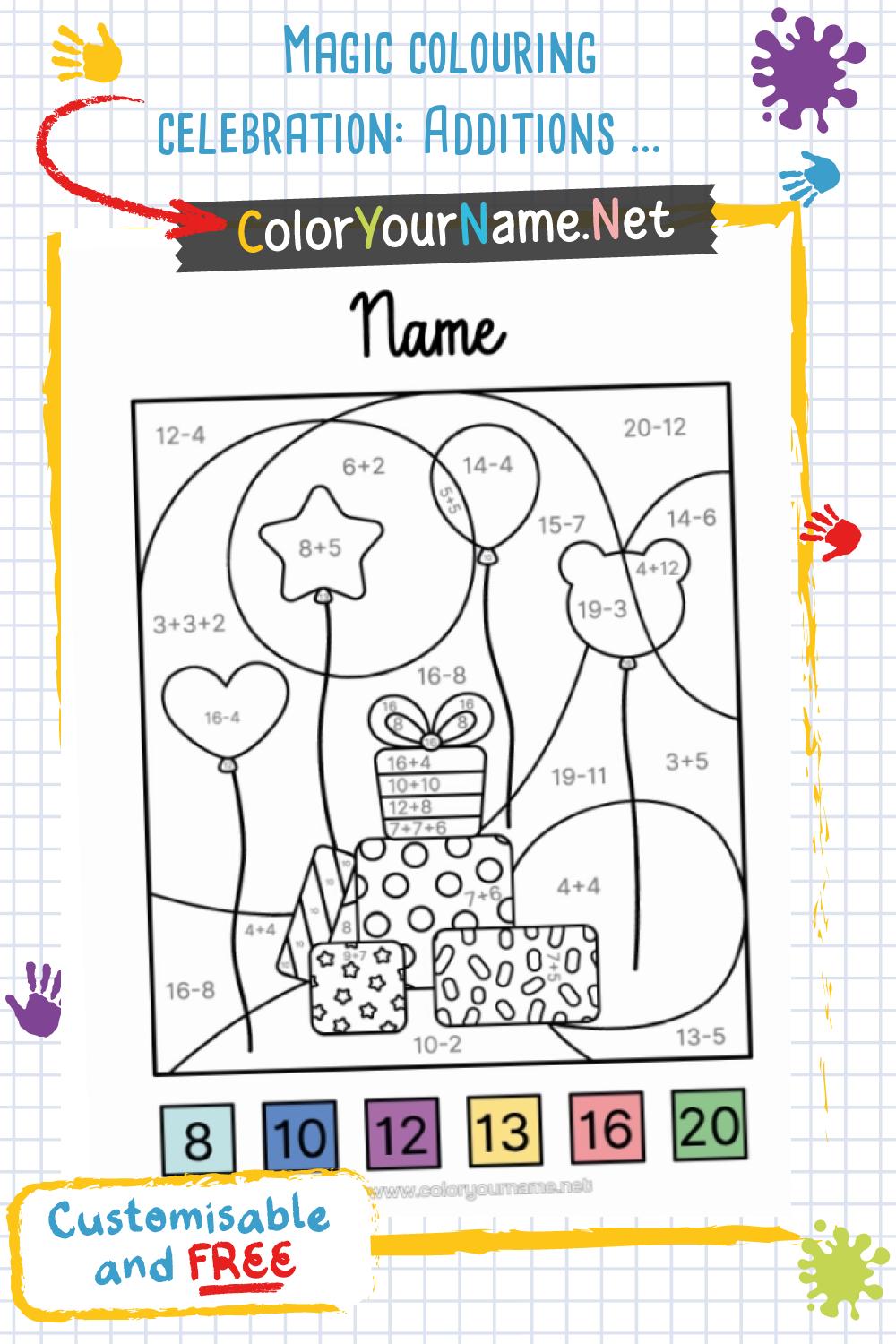 Magic colouring celebration: Additions and subtractions for 6-year-olds