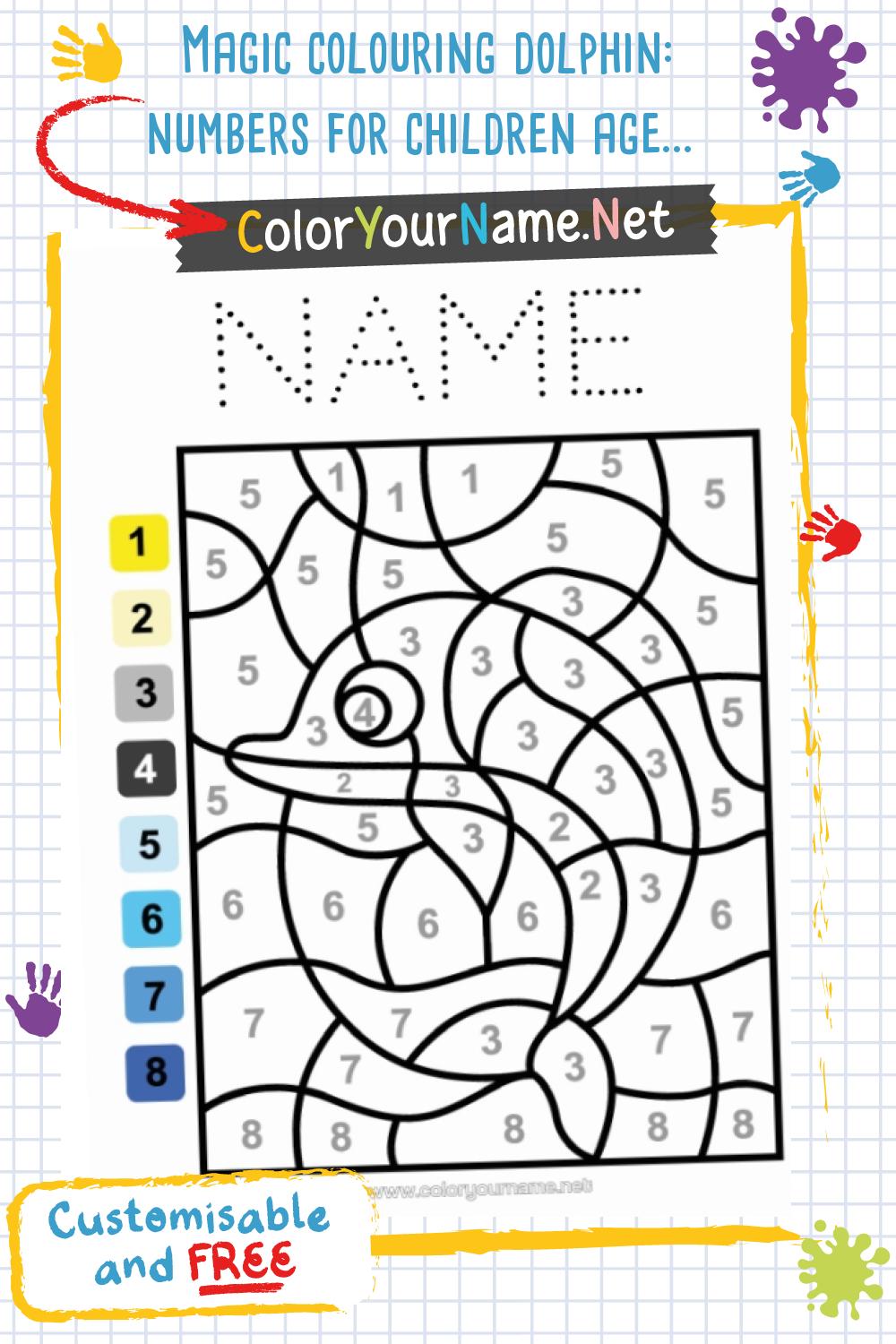 Magic colouring dolphin: numbers for children aged 4 to 6 years