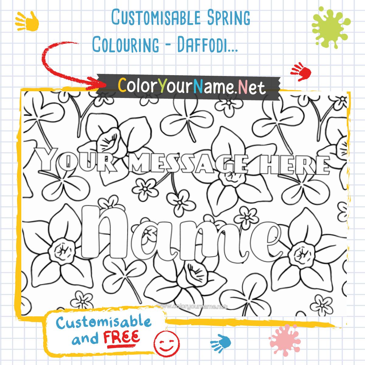 Customisable Spring Colouring – Daffodils, Clovers and Printable Message