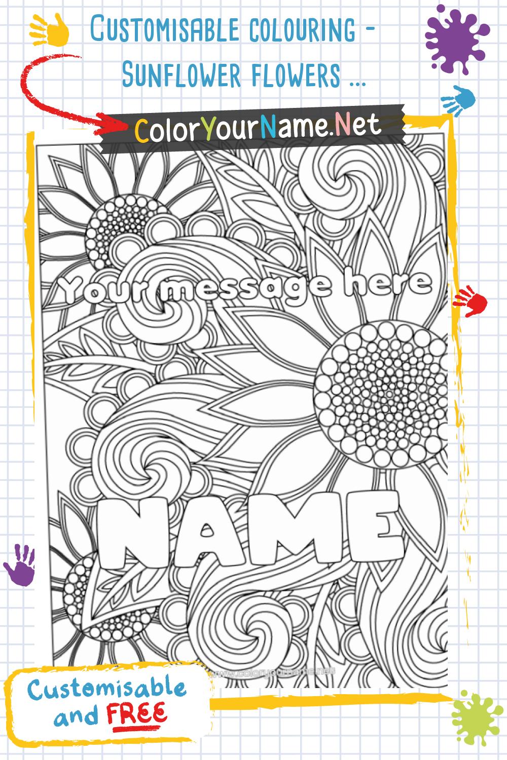 Customisable colouring – Sunflower flowers and zentangle patterns