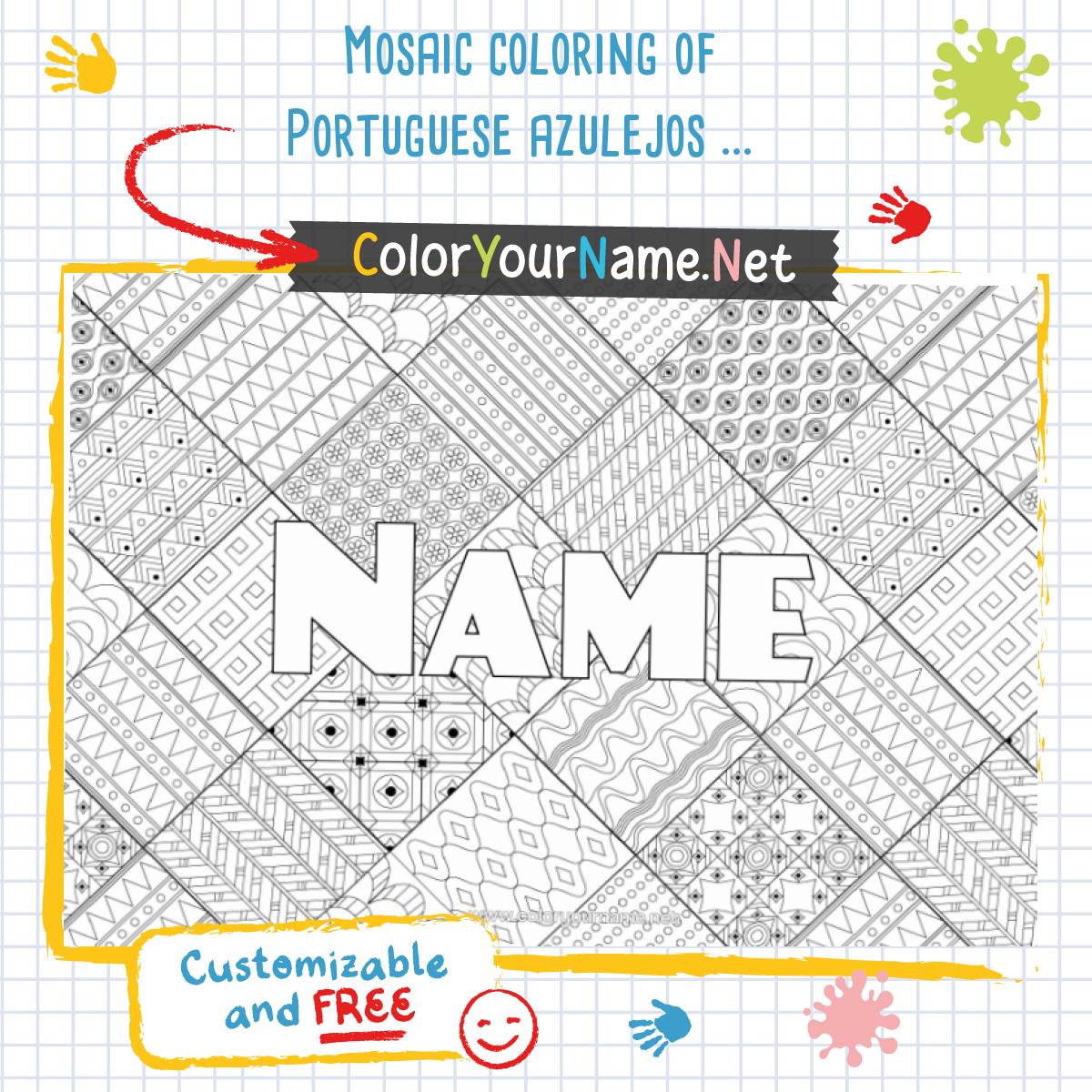 Mosaic coloring of Portuguese azulejos – Free and customizable
