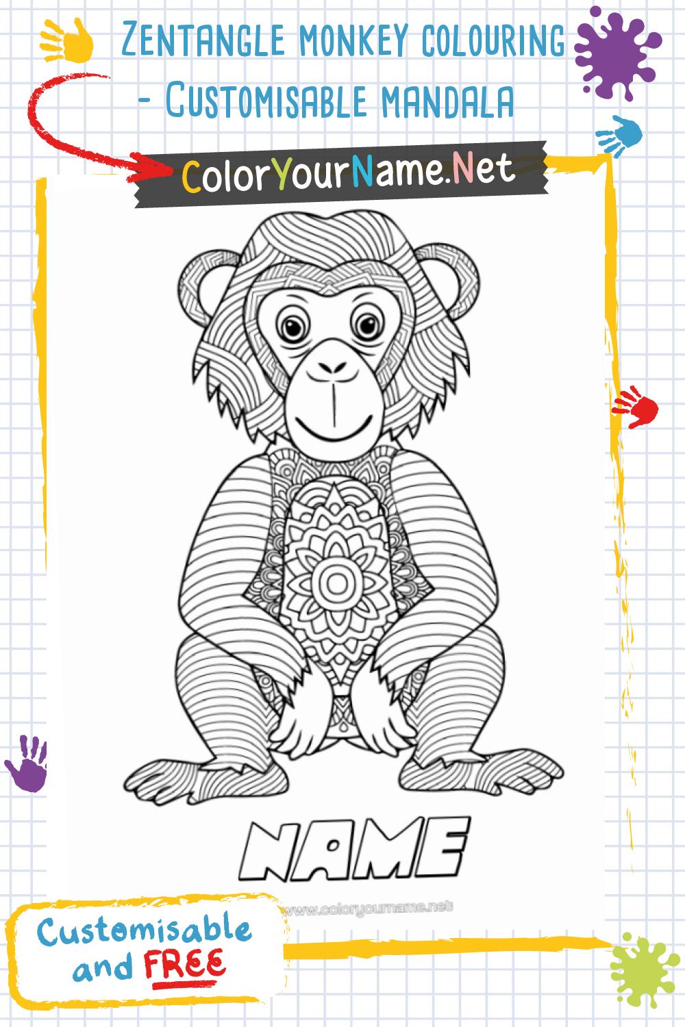 Zentangle monkey colouring – Customisable mandala
