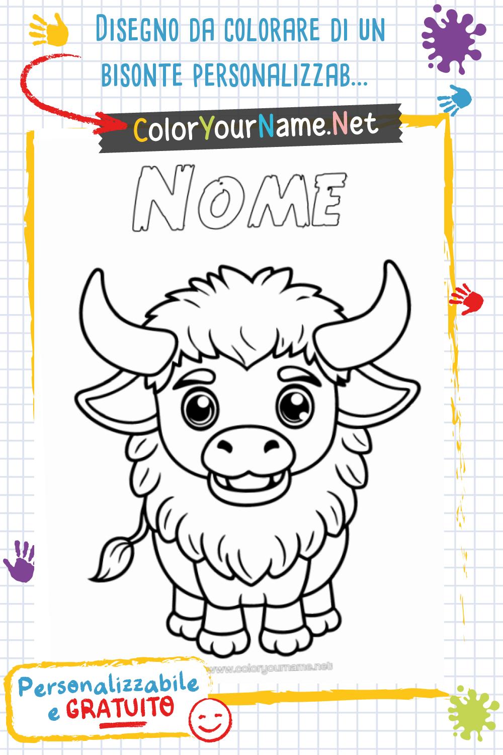 Disegno da colorare di un bisonte personalizzabile gratuito da stampare.