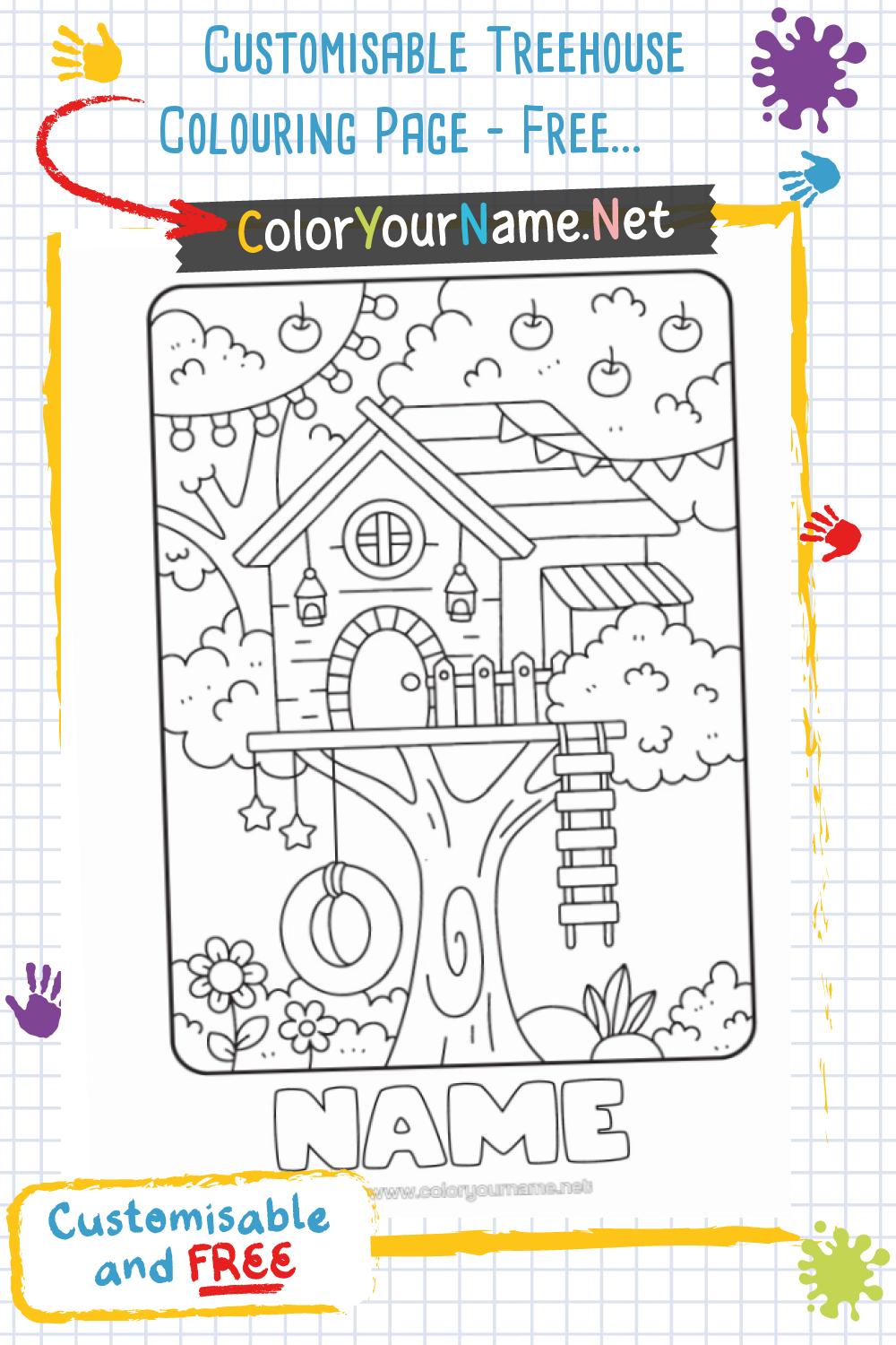 Customisable Treehouse Colouring Page – Free to Print