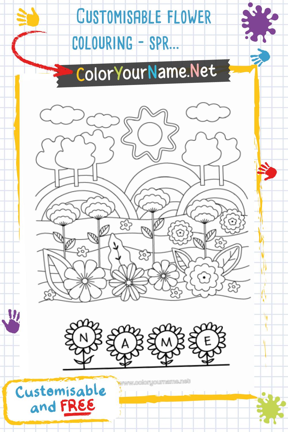 Customisable flower colouring – spring landscape in the great outdoors