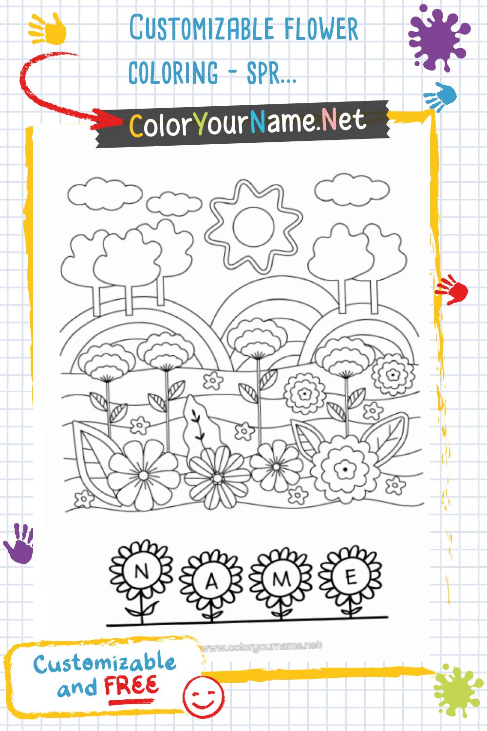 Customizable flower coloring – spring landscape in the great outdoors
