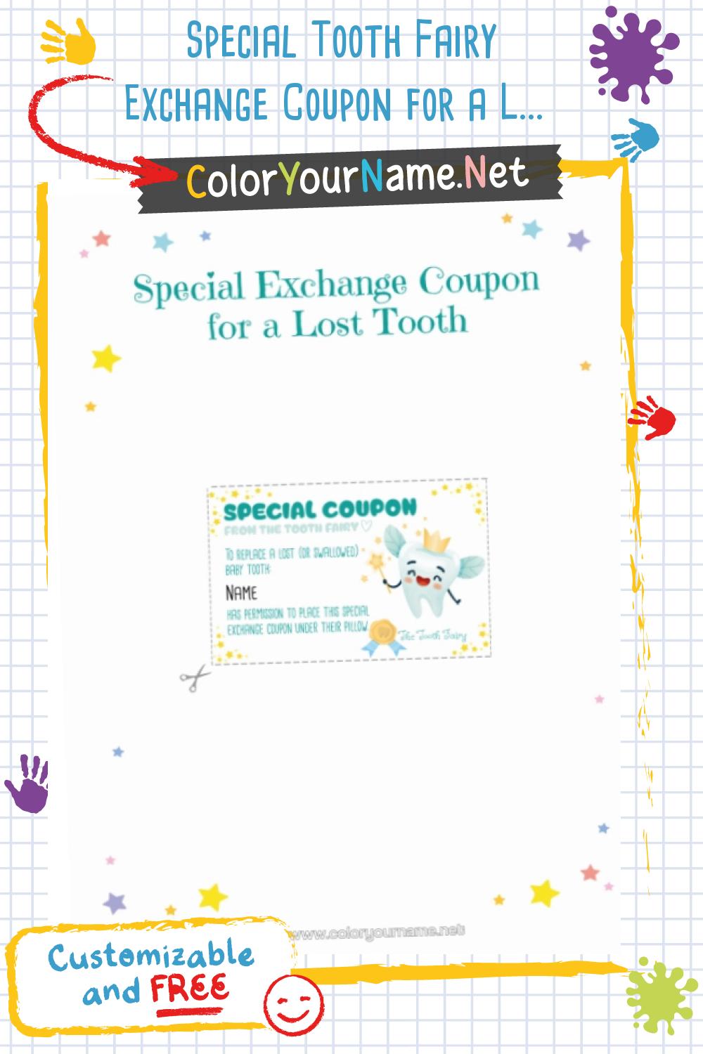 Special Tooth Fairy Exchange Coupon for a Lost Tooth