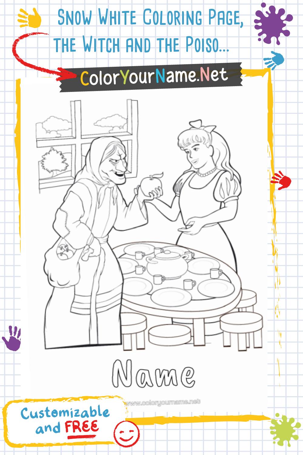 Snow White Coloring Page, the Witch and the Poisoned Apple