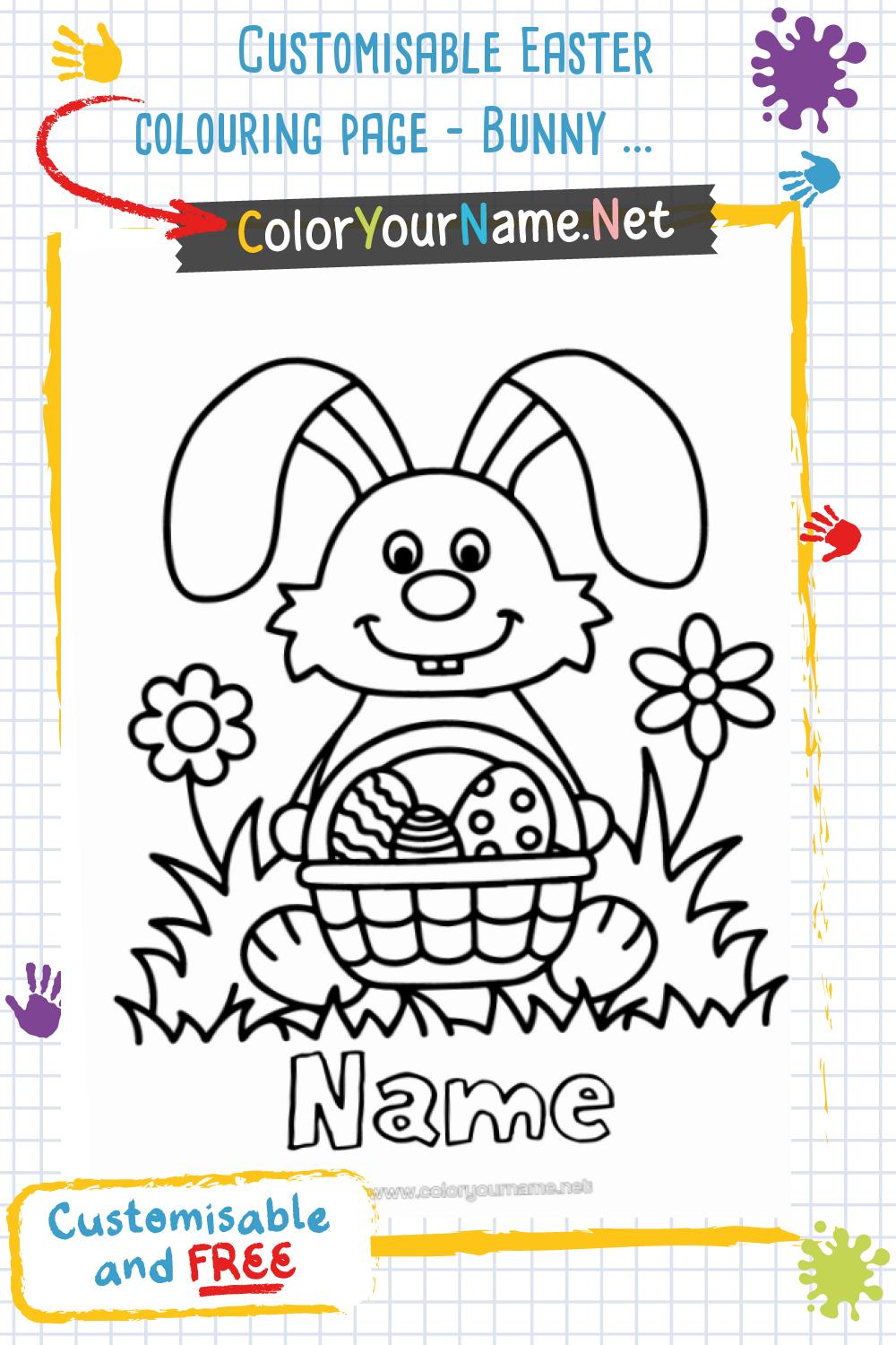 Customisable Easter colouring page – Bunny and egg basket