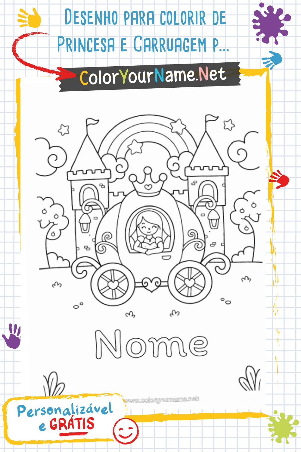 Desenho para colorir de Princesa e Carruagem para personalizar