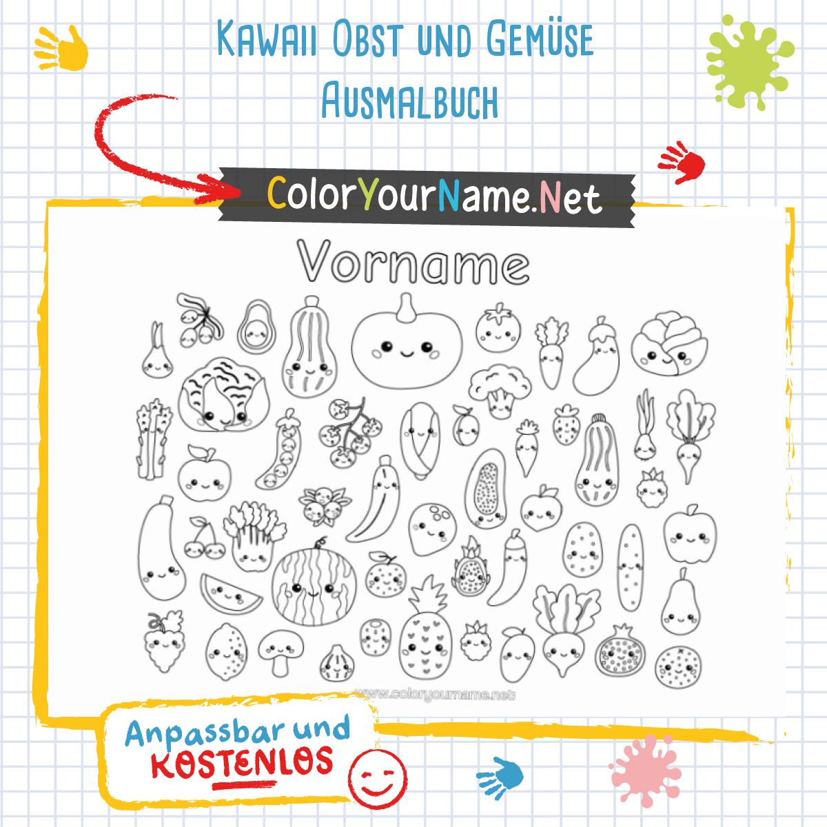 Kawaii Obst und Gemüse Ausmalbuch