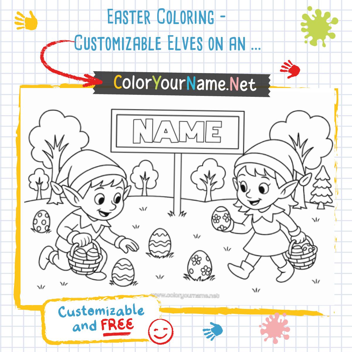 Easter Coloring – Customizable Elves on an Egg Hunt