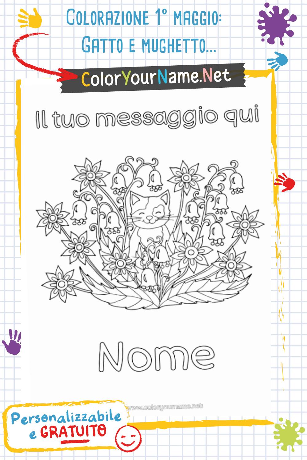 Colorazione 1° maggio: Gatto e mughetto da personalizzare