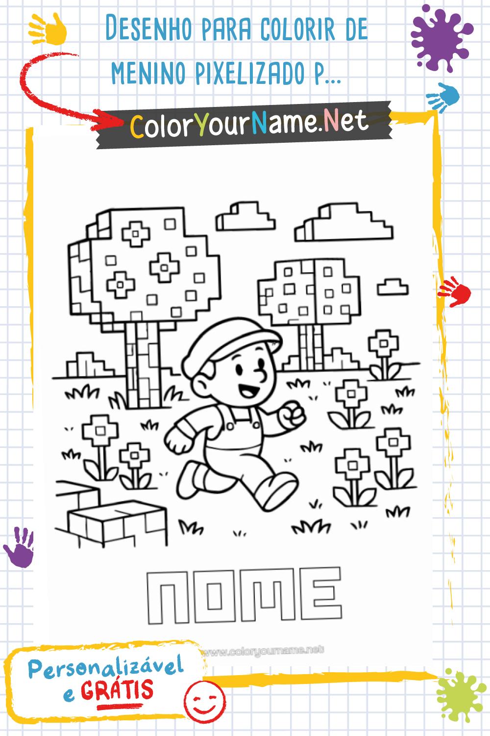 Desenho para colorir de menino pixelizado para personalizar – estilo ...