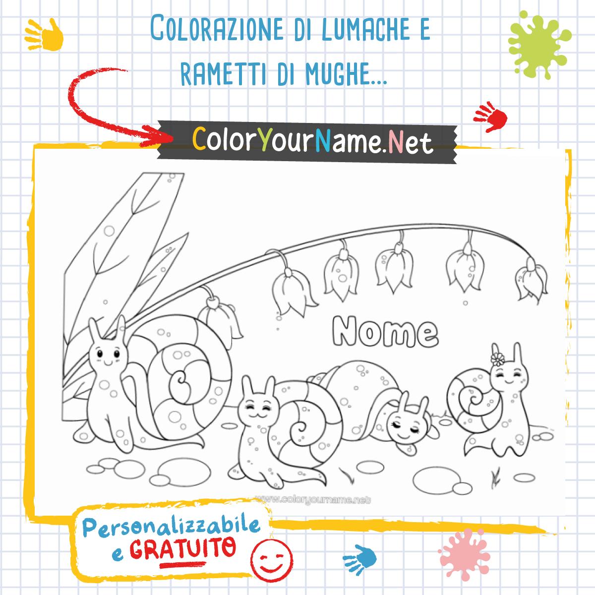 Colorazione di lumache e rametti di mughetto personalizzabile da stampare.