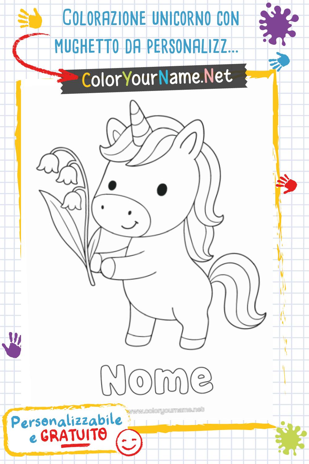 Colorazione unicorno con mughetto da personalizzare – 1° maggio