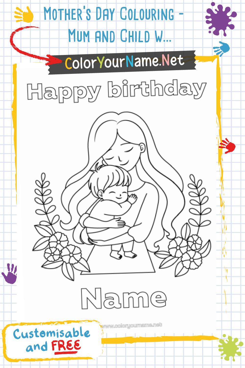 Mother's Day Colouring – Mum and Child with Customisable Name