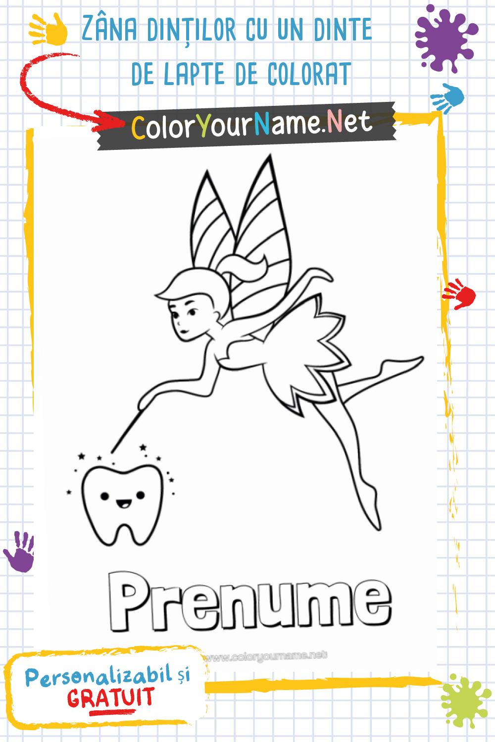 Zâna dinților cu un dinte de lapte de colorat