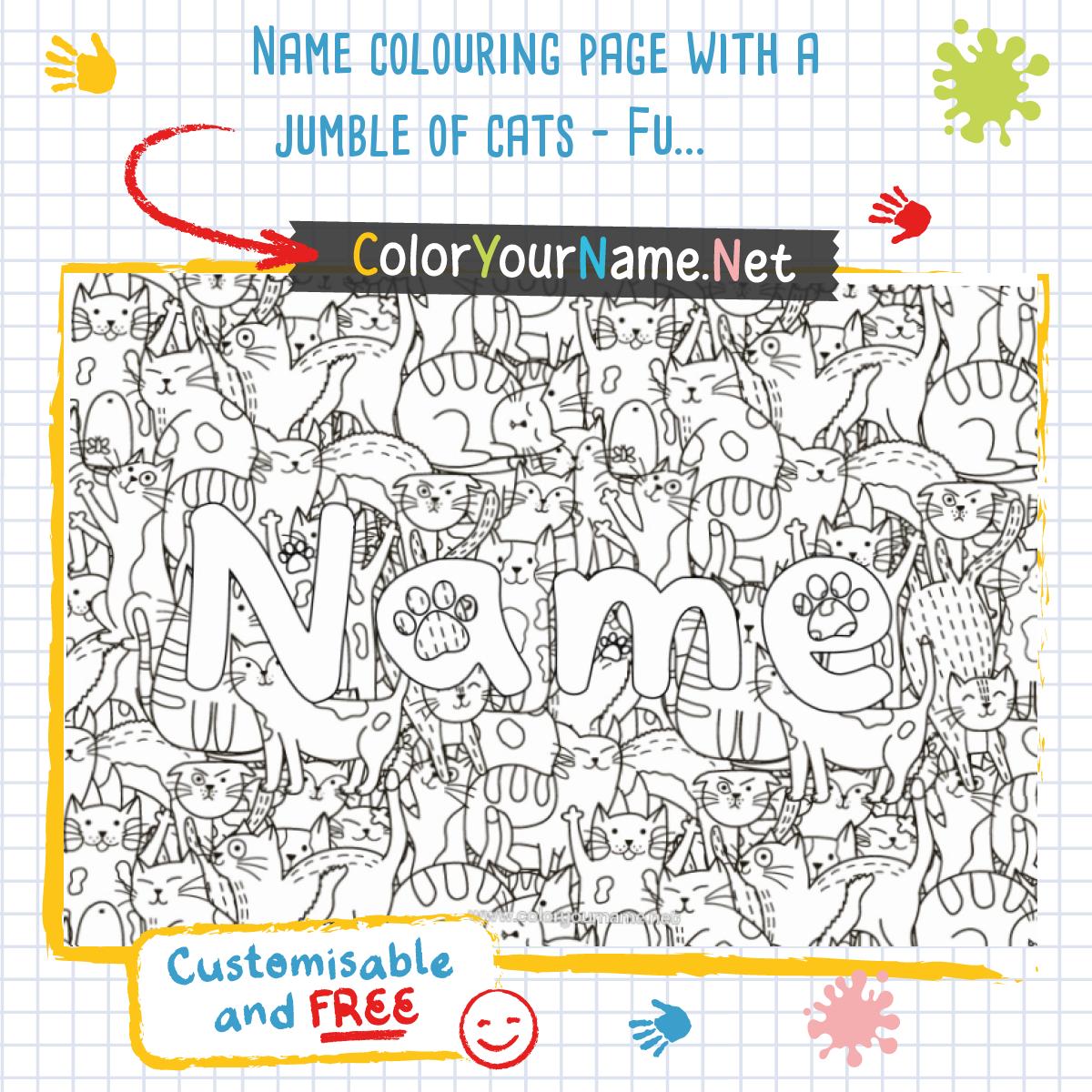 Name colouring page with a jumble of cats – Funny kittens and doodle ...