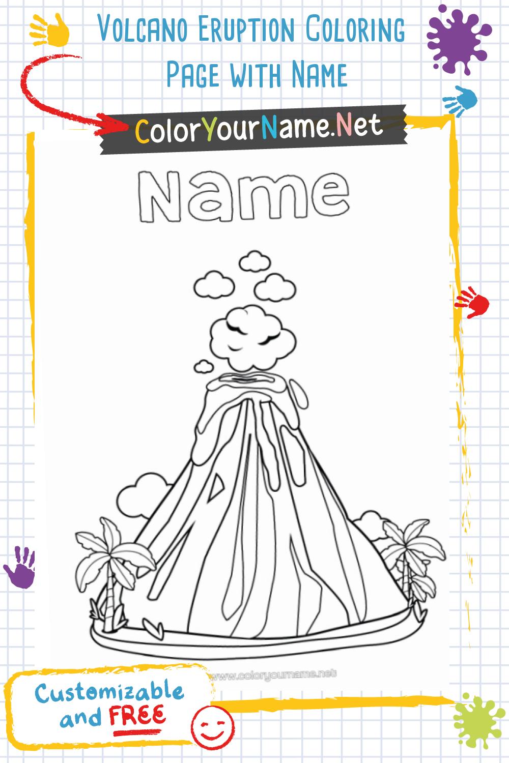 Volcano Eruption Coloring Page with Name