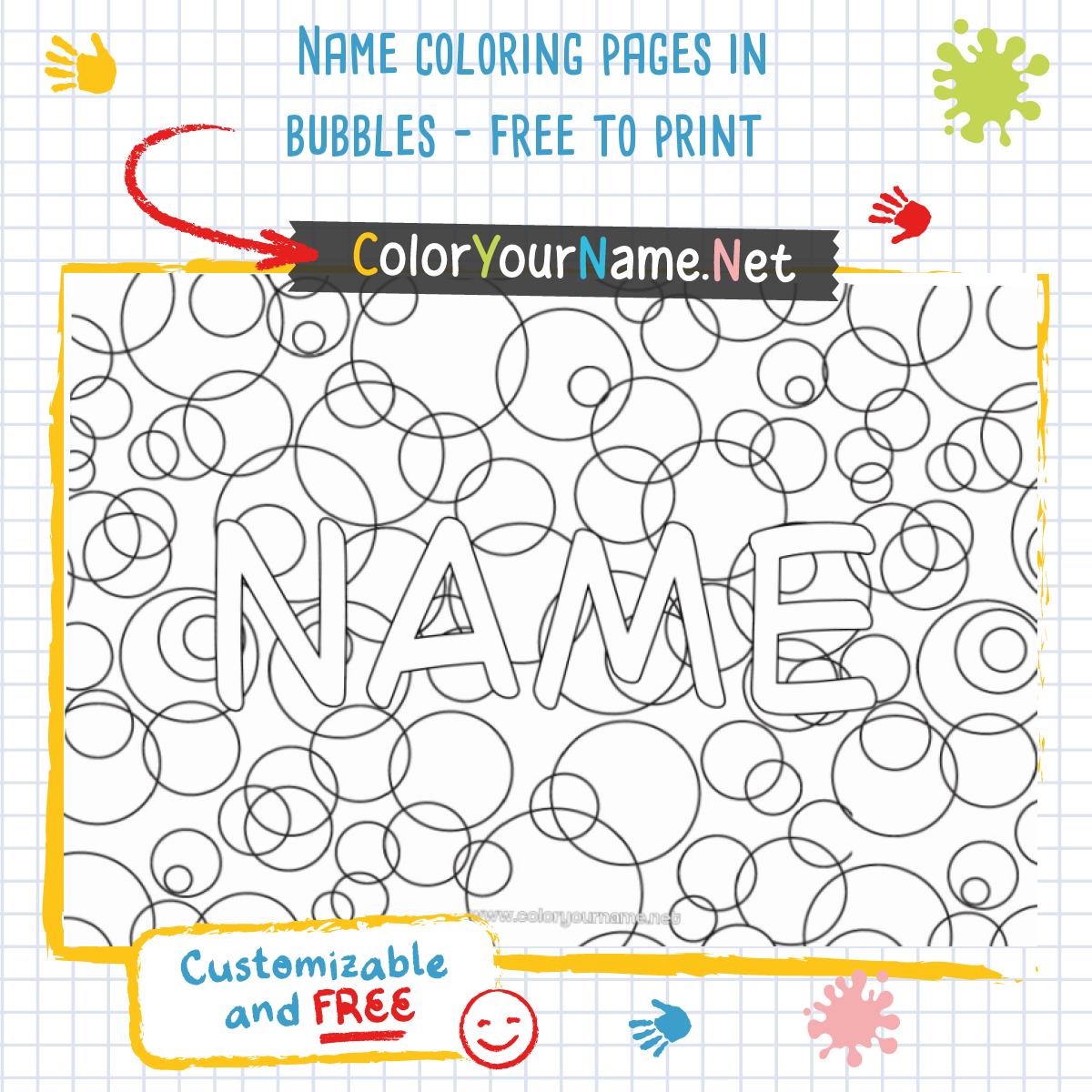 Name coloring pages in bubbles - free to print
