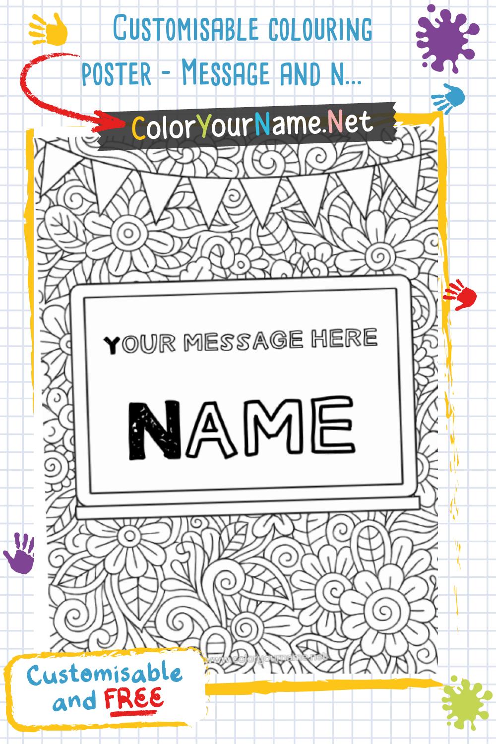 Customisable colouring poster – Message and name on a floral zentangle ...