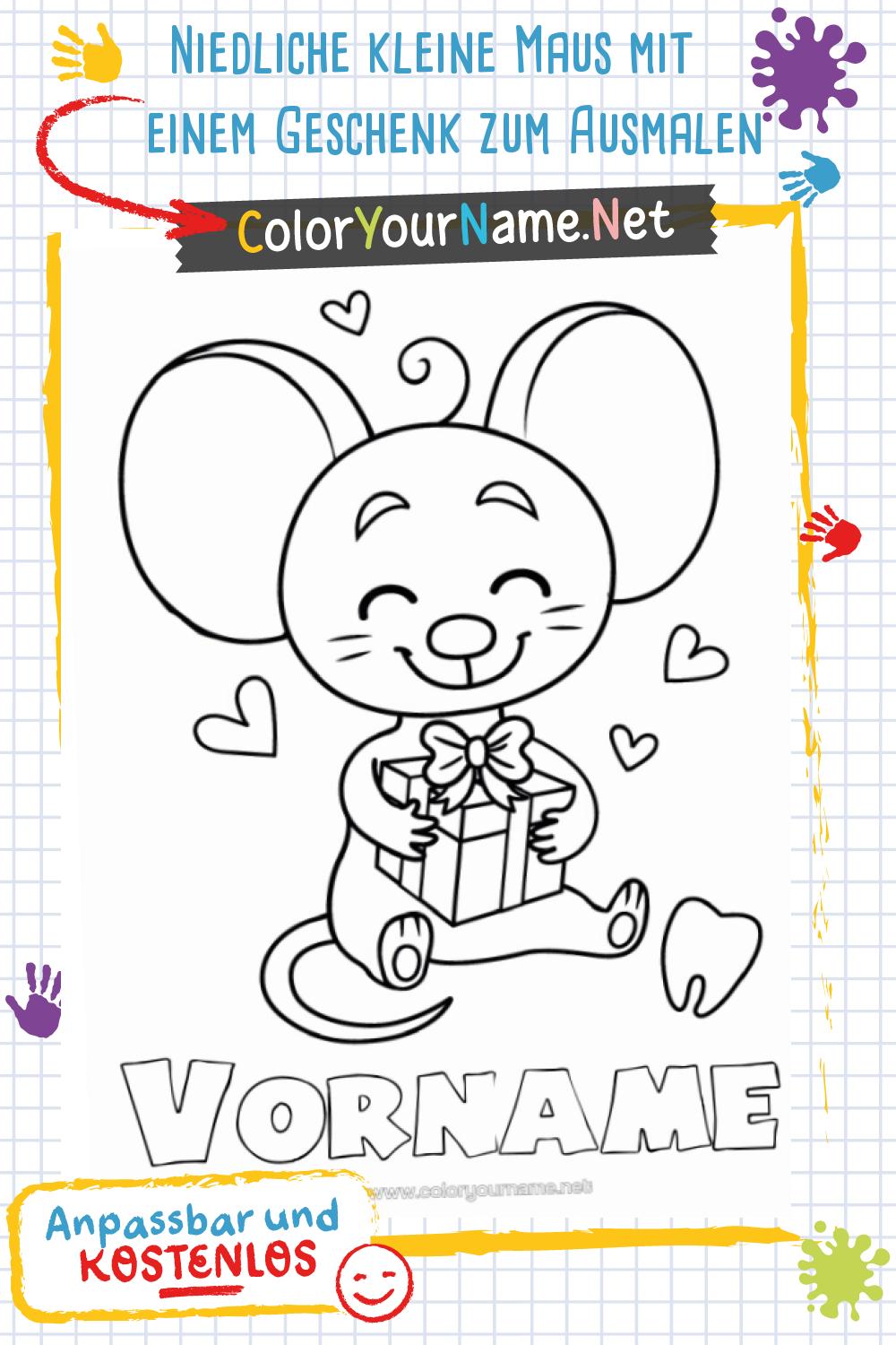  Niedliche kleine Maus mit einem Geschenk zum Ausmalen 