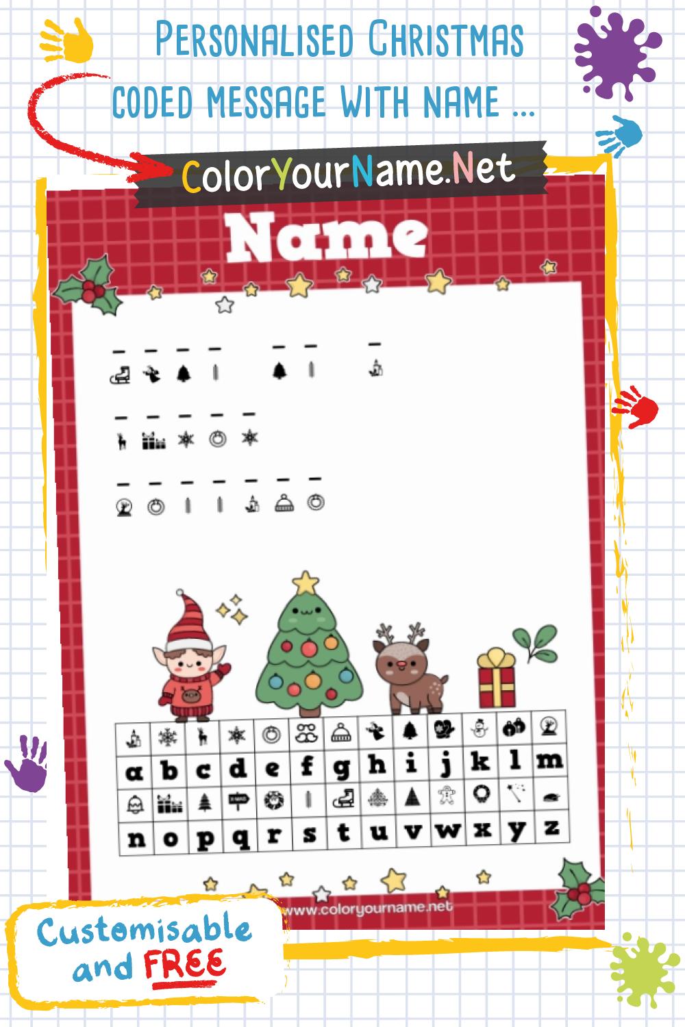 Personalised Christmas coded message with name and secret text.