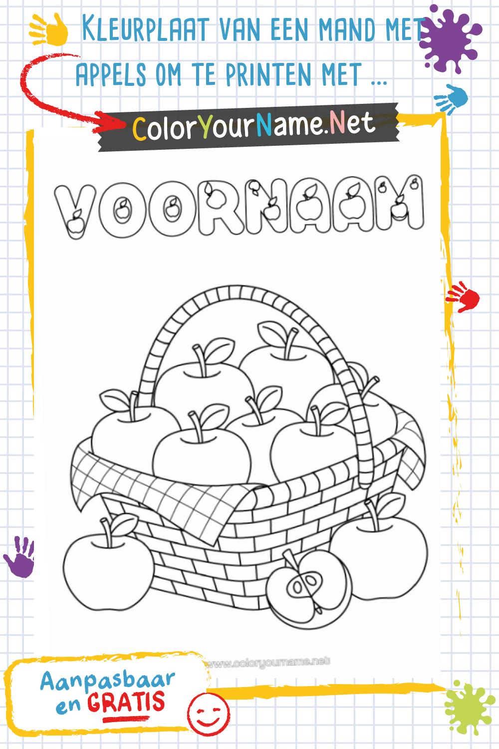 Kleurplaat van een mand met appels om te printen met een ...