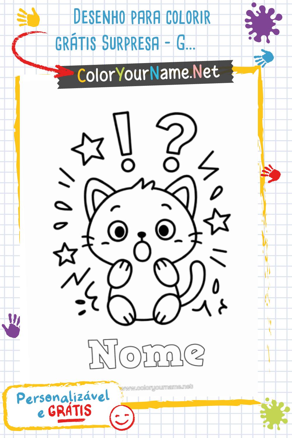 Desenho para colorir grátis Surpresa – Gato surpreso para personalizar ...