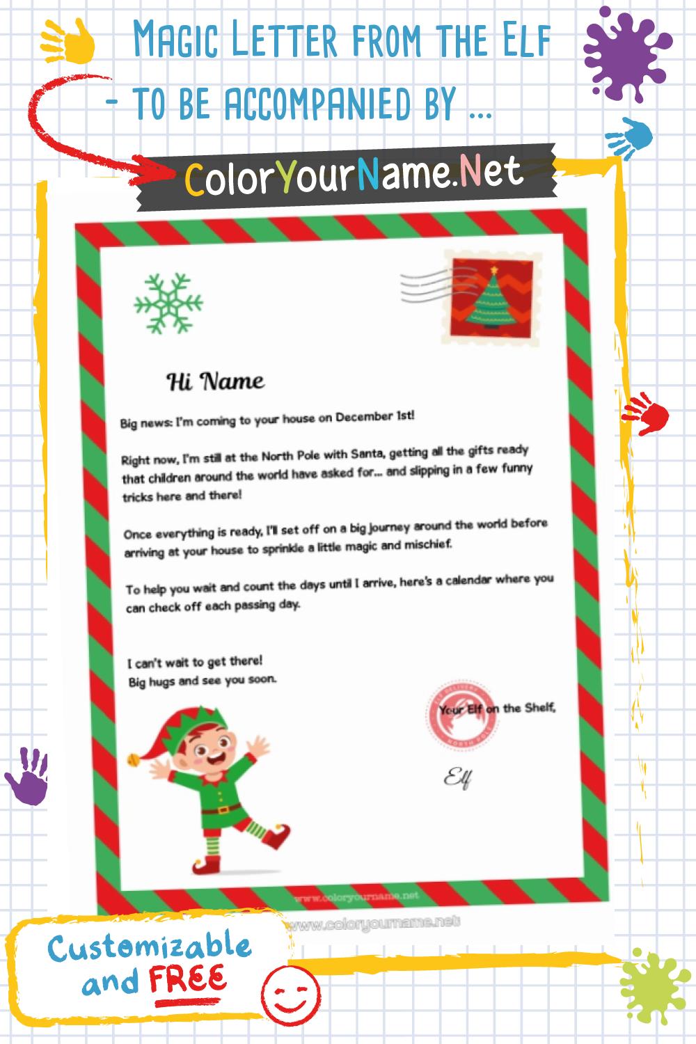 Magic Letter from the Elf – to be accompanied by the calendar