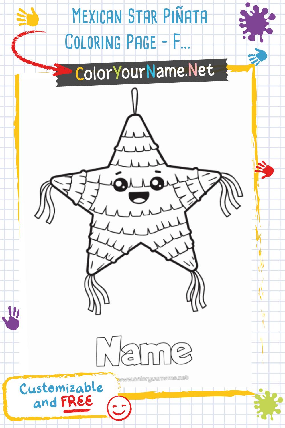 Mexican Star Piñata Coloring Page – Free Customizable Party Design with ...