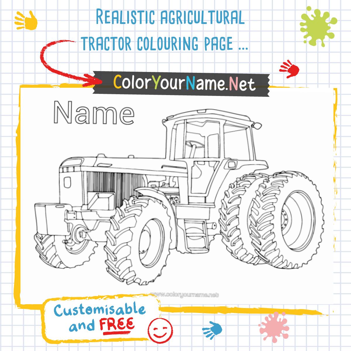 Realistic agricultural tractor colouring page – Customisable tractor ...