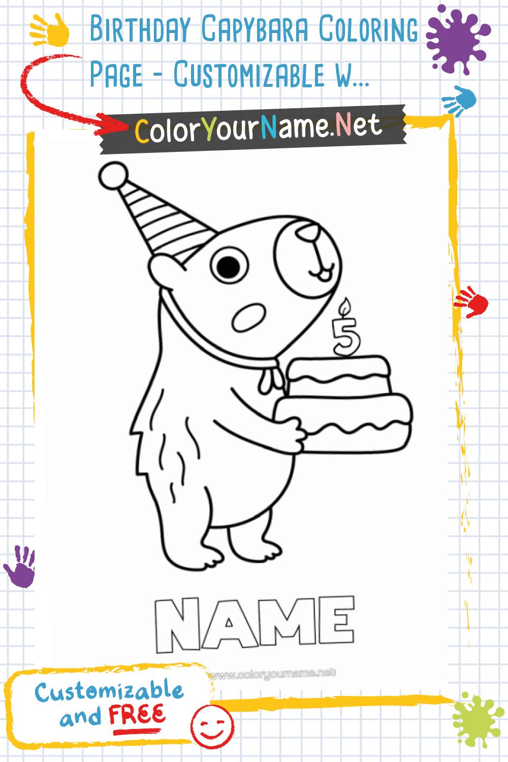 Birthday Capybara Coloring Page – Customizable with Name and Age to Print