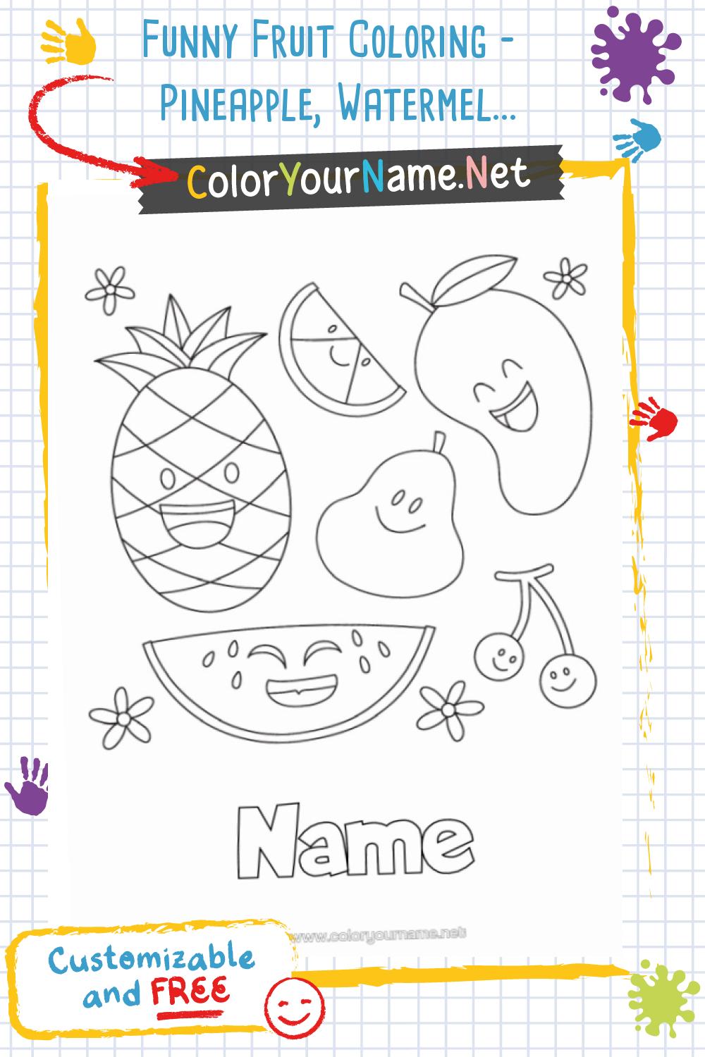Funny Fruit Coloring – Pineapple, Watermelon, Mango, Pear, and Cherries ...