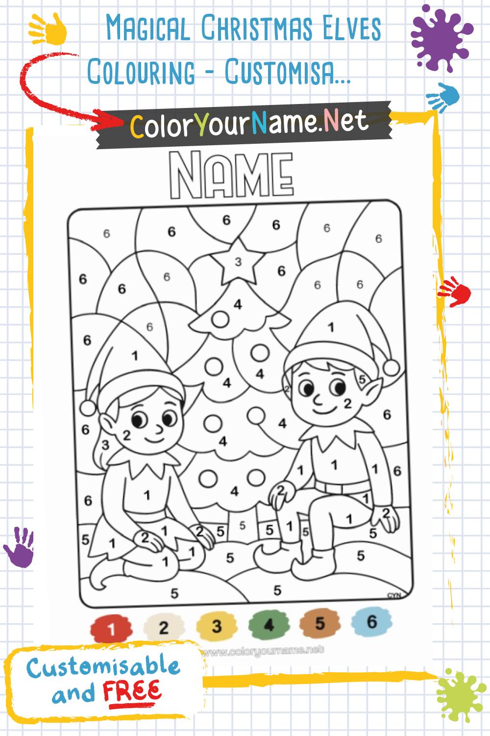 Magical Christmas Elves Colouring – Customisable Colour by Numbers