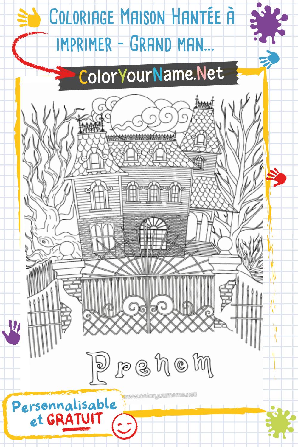 Coloriage Maison Hantée à imprimer – Grand manoir mystérieux d’Halloween