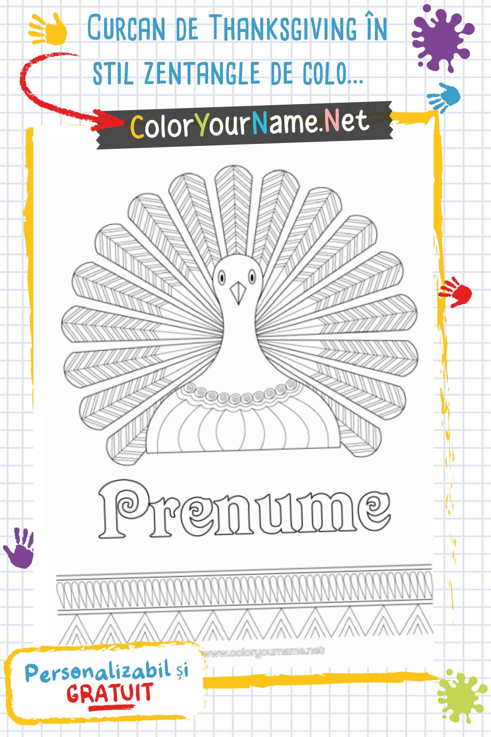 Curcan de Thanksgiving în stil zentangle de colorat – cu mesaj ...