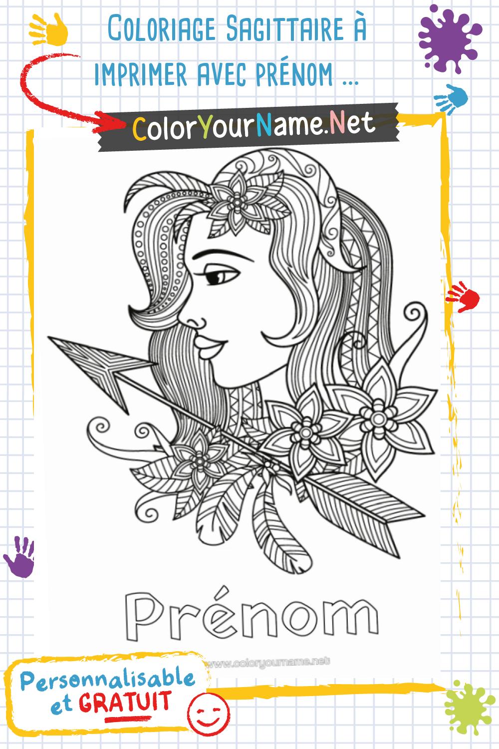Coloriage Sagittaire à imprimer avec prénom – signe du zodiaque à ...