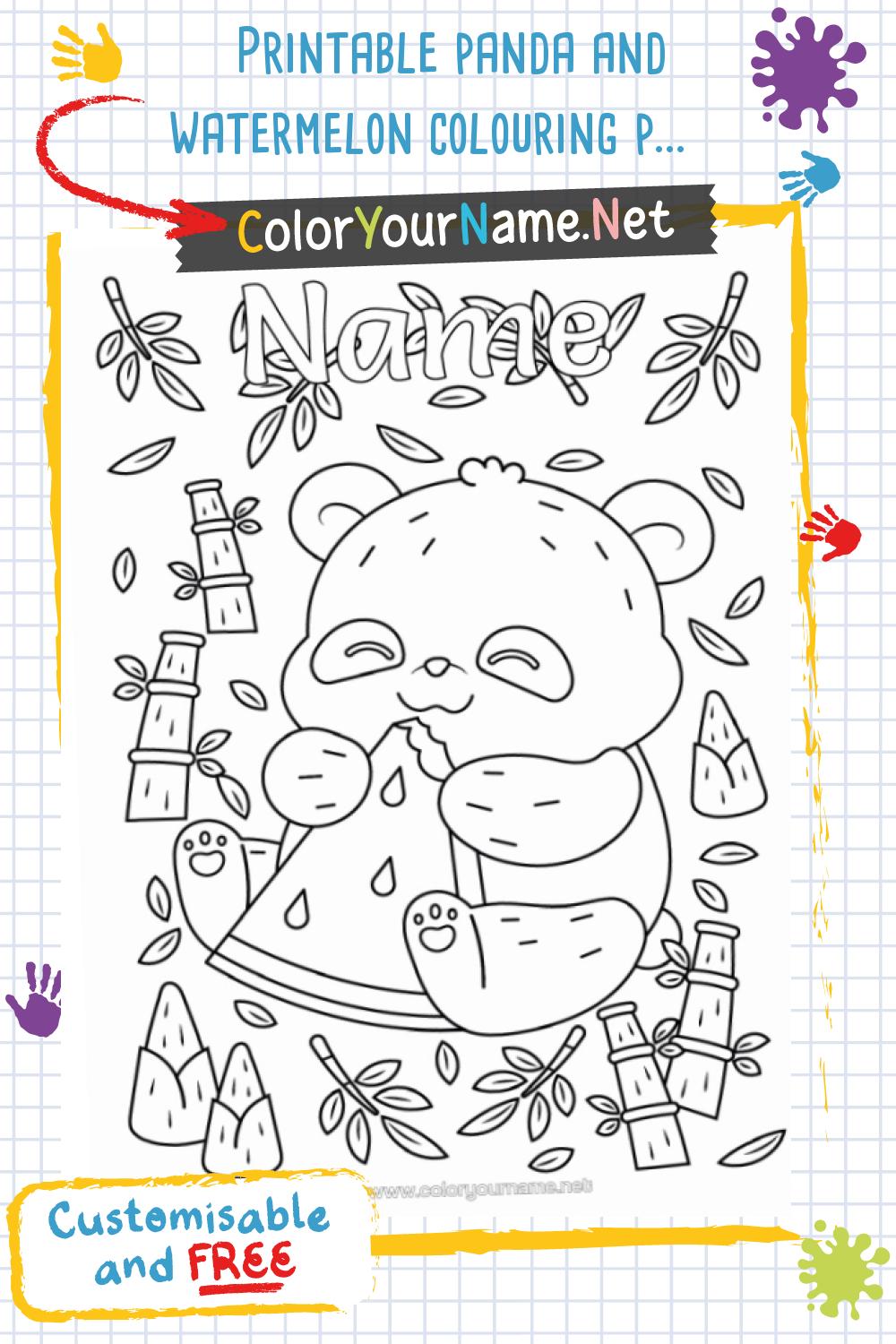 Printable panda and watermelon colouring page – Cutesy customisable drawing