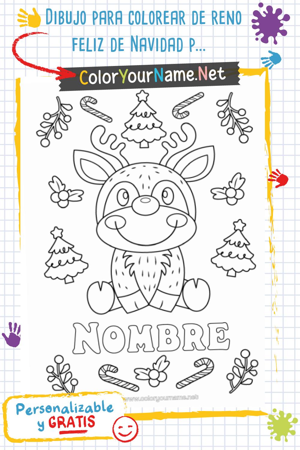 Dibujo para colorear de reno feliz de Navidad para imprimir – Dibujo ...