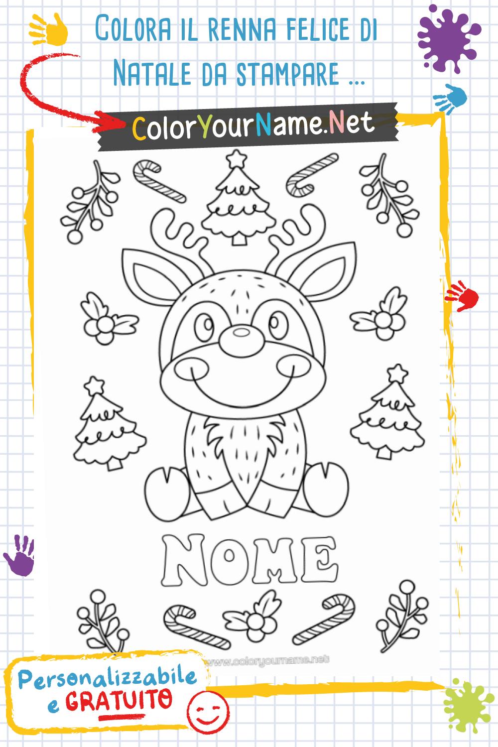 Colora il renna felice di Natale da stampare – Disegno festivo ...