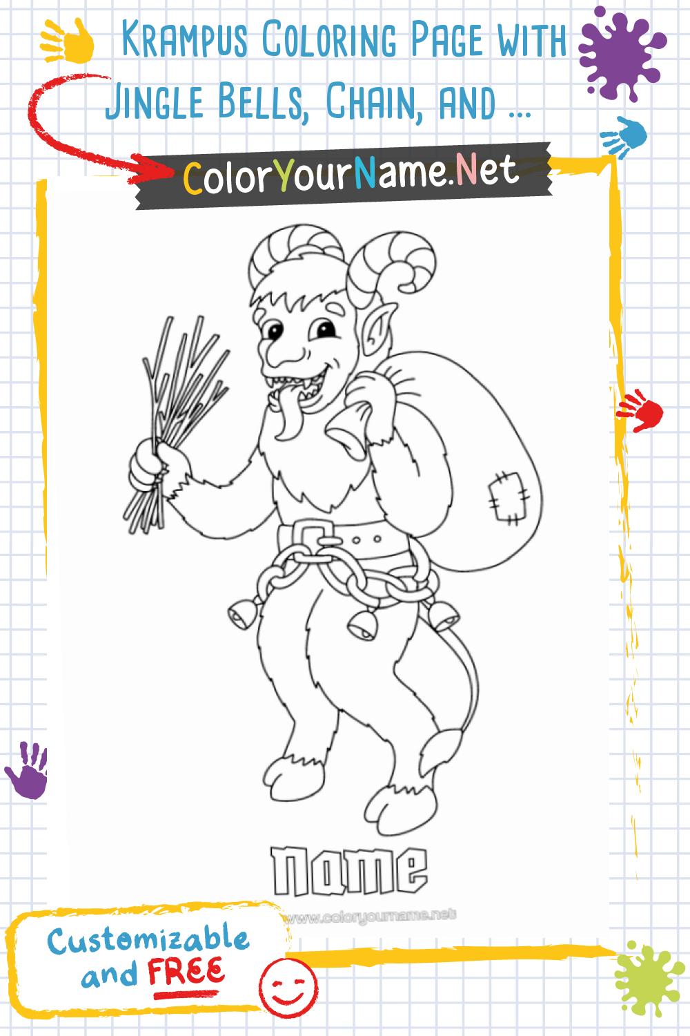 Krampus Coloring Page with Jingle Bells, Chain, and Bag — Customize ...